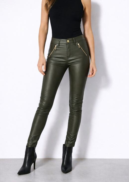 White House Black Market Pants - NWT White House Black Market Mid Rise Coated Moto Skinny Jeans Green Size 0R